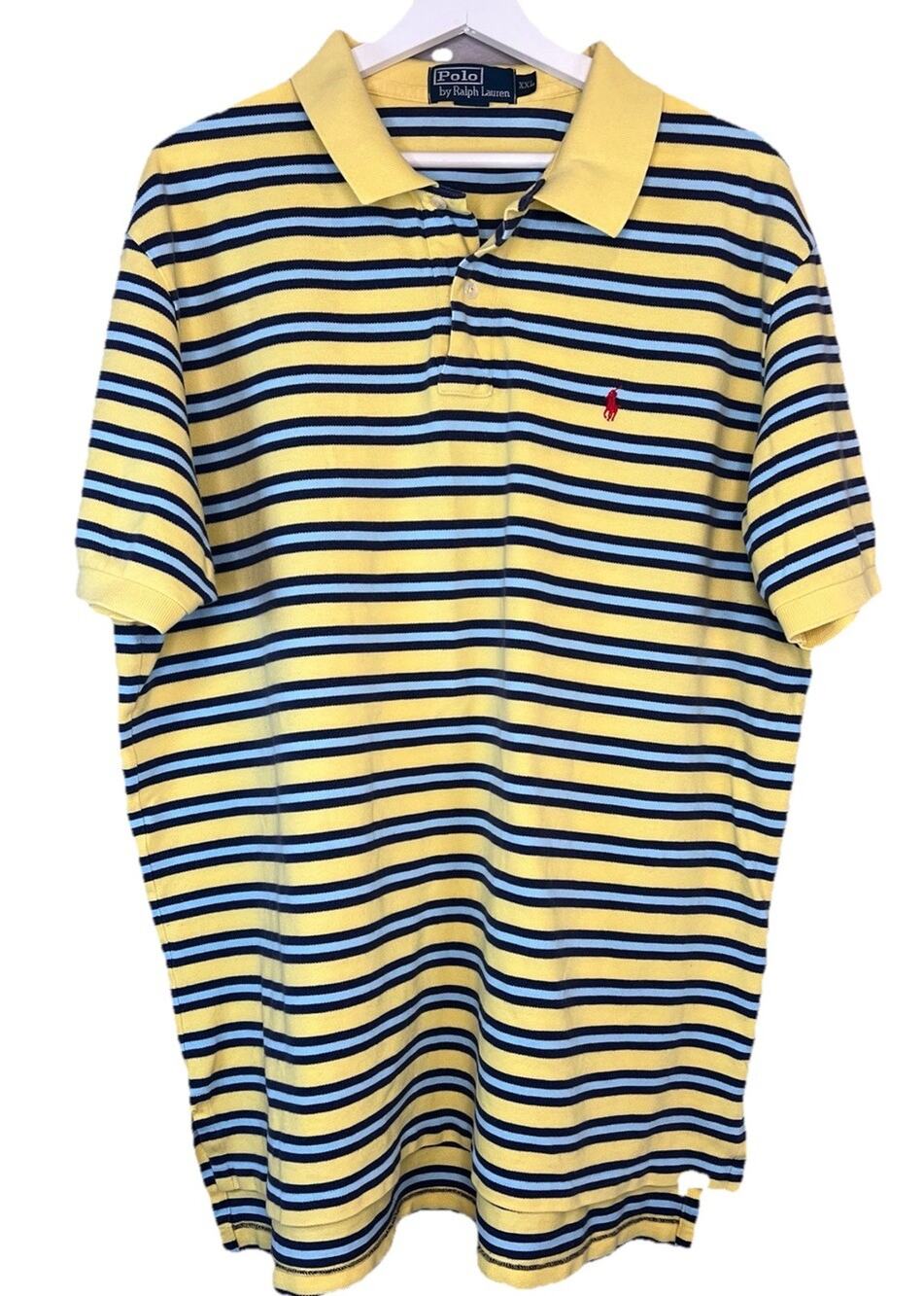 Vintage Polo Ralph Lauren Men's 2XL Yellow Blue Striped Polo Shirt Red Pony